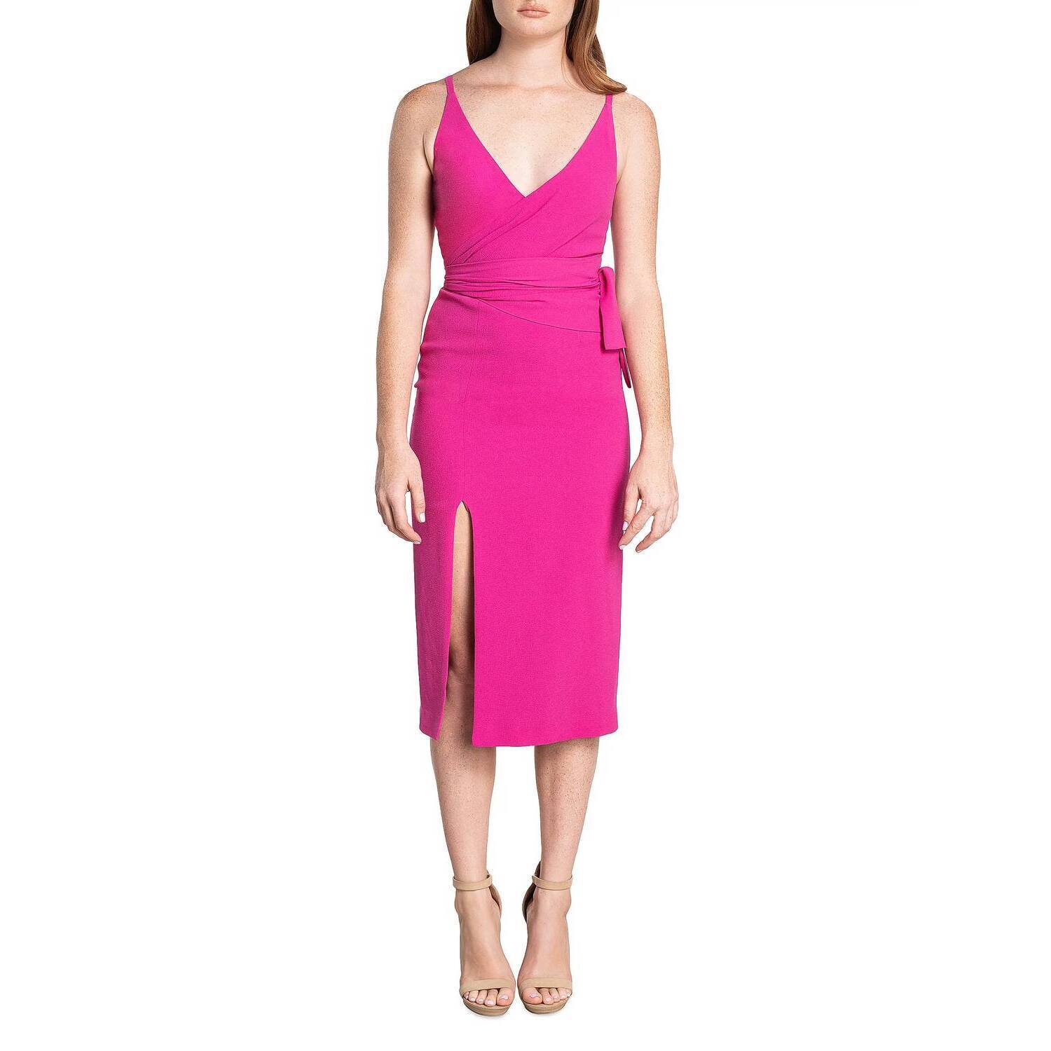 New Dress The Population Kiara Crepe Midi Dress In Bright Fushia